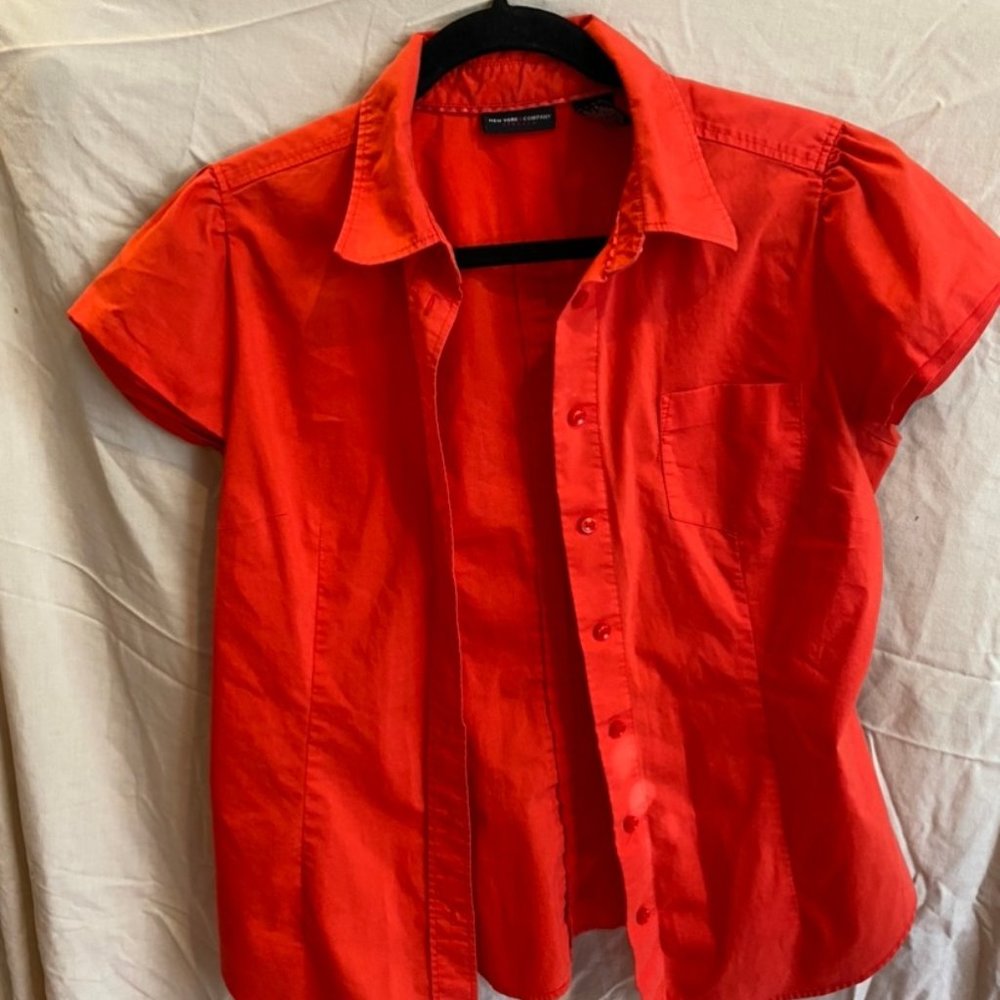 Orange Button-Down Blouse